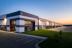 exterior of industrial building at sunset